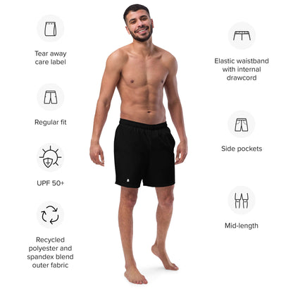 Herren-Badehosen N°11, features include breathable fabric, quick-drying, side pockets, elastic waist, UPF 50+, eco-friendly material.