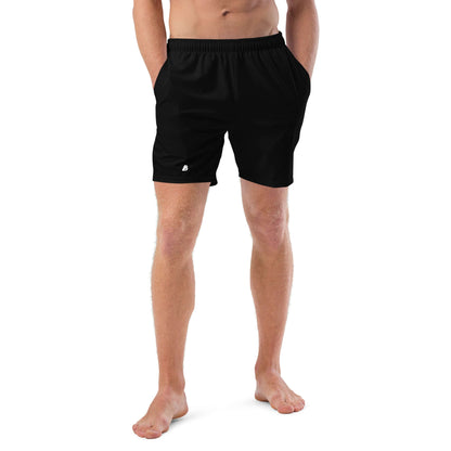 Herren-Badehosen N°11 black swim shorts with pockets, quick-drying and breathable design for summer, made of recycled polyester.