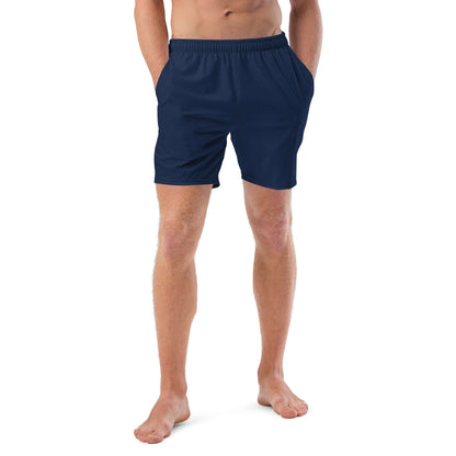 Recycelte Schwimmshorts in Navy Blau für Männer, schnell trocknend und atmungsaktiv mit Taschen, ideal für den Sommer.