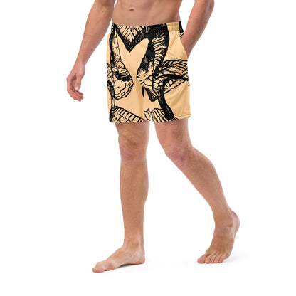Herren-Badehosen N°14 - Quick-dry men's swim trunks with tropical print, featuring multiple pockets and silky lining for summer comfort.