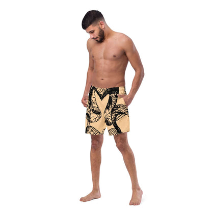 Mann trägt Herren-Badehosen N°14 mit tropischem Muster, schnell trocknend und atmungsaktiv, ideal für den Sommer.