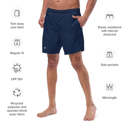Herren-Badehosen N°16 in navy blue, quick-drying, breathable, with pockets and silky lining, made from recycled polyester blend.