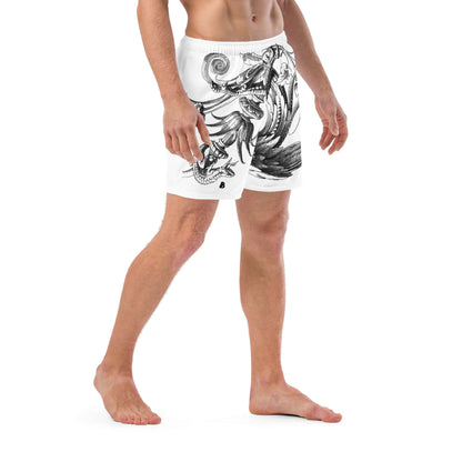 Herren-Badehosen N°12 with quick-dry fabric, breathable design, and multiple pockets, featuring artistic wave patterns.
