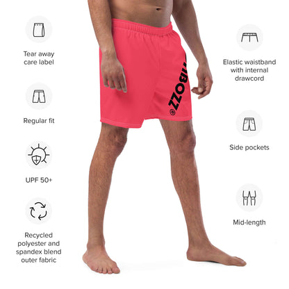 Herren-Badehosen N°13 in red with tear-away label, elastic waistband, side pockets, UPF 50+, featuring recycled polyester.