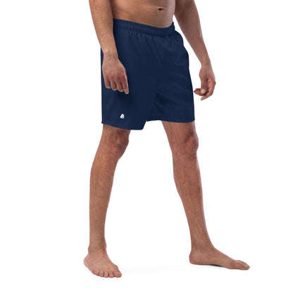 Herren-Badehosen N°16 in Navy Blue, featuring quick-dry, breathable fabric, multiple pockets, and silky anti-chafing lining.
