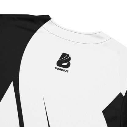 Recyceltes Baseball-Trikot N°0 with moisture-wicking fabric and UPF 50+ protection, black and white design, rear view