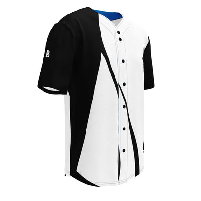 Recyceltes Baseball-Trikot N°0 aus 100% recyceltem Polyester, schwarz-weiß, mit feuchtigkeitsabsorbierendem Material und LSF 50+-Schutz.