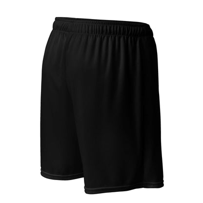 Unisex Mesh-Shorts N°0 in black featuring 100% recycled polyester and moisture-wicking fabric, ideal for gym and casual wear.