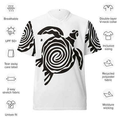 Recyceltes Unisex-Trikot mit Allover-Druck N°0, atmungsaktiv, feuchtigkeitsabsorbierend, doppellagiger V-Ausschnitt, vielseitig.