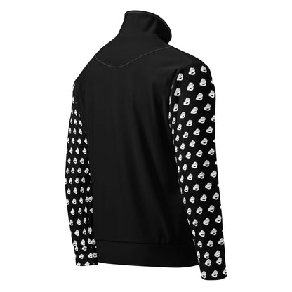 Unisex-Trainingsjacke N°0 with fleece lining, showing back view with patterned sleeves, perfect for workouts and outdoor activities.
