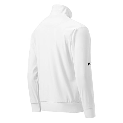 Unisex-Trainingsjacke N°1 in white, featuring zippered pockets, soft fleece interior, perfect for workouts and everyday wear.