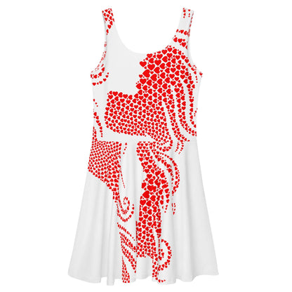 Skater-Kleid N°7 with red heart design, sleeveless and flared for an elegant look