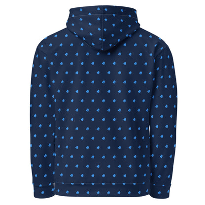 Unisex-Hoodie aus Baumwolle mit Allover-Druck Design und entspannter Passform in Blau, Rückansicht