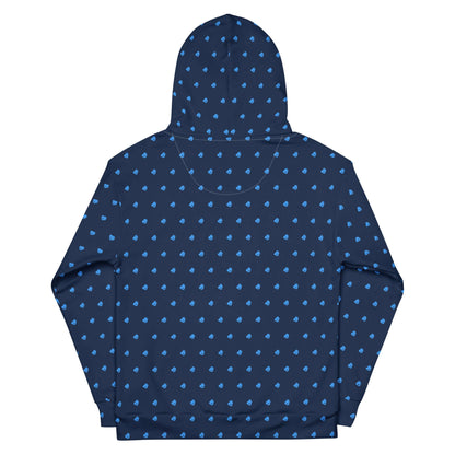 Unisex-Hoodie aus Baumwolle mit blauem Allover-Druck, entspannte Passform, doppellagige Kapuze, ideal für lässigen Stil