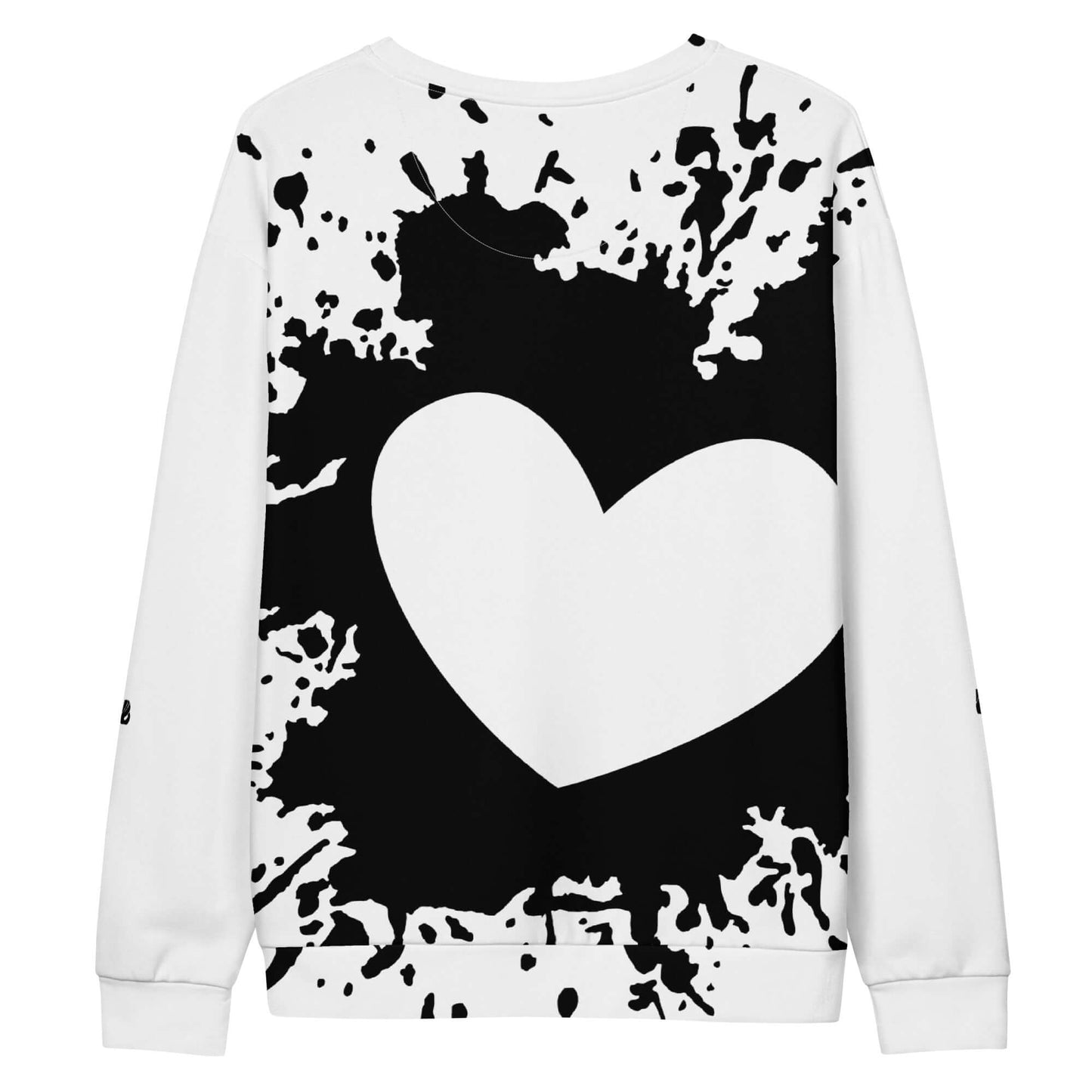 Unisex-Pullover aus Baumwolle mit schwarzem und weißem Herzdesign, ideal für lässige Outfits und Streetwear, weicher und dehnbarer Stoff.