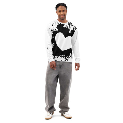 Unisex-Pullover aus Baumwolle mit Herzdesign in Weiß und Schwarz, entspannte Passform für lässige Streetwear.