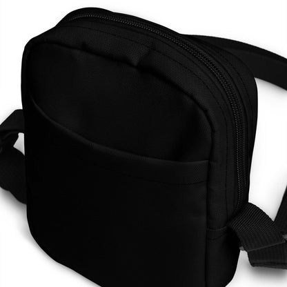 Nützliche Umhängetasche N°0 in Schwarz mit verstellbaren Trägern, zwei geräumigen Taschen, wasserabweisend, strapazierfähig.