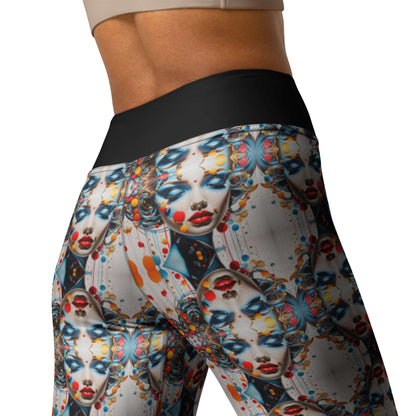 Yoga-Leggings N°47 featuring colorful artistic faces pattern, high-waist design, and four-way stretch fabric for comfort and flexibility.