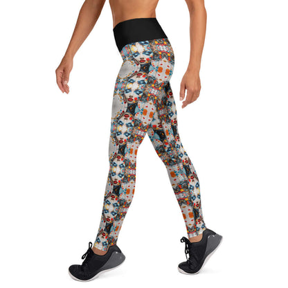 Model wearing colorful Yoga-Leggings N°47 with high waist and intricate design, perfect for sports and active wear.