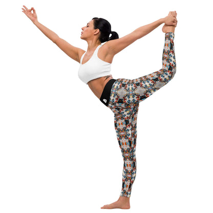 Woman practicing yoga in colorful Yoga-Leggings N°47, demonstrating flexibility and comfort in four-way stretch fabric.