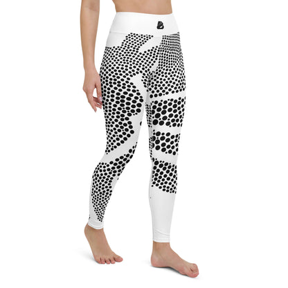 Yoga-Leggings N°45 with black and white polka dot pattern, soft stretch fabric, high waistband, showcasing comfort and flexibility.