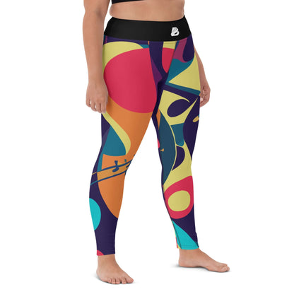 Woman wearing colorful Yoga-Leggings N°46, super soft and stretchy with high waist, made of polyester and elastane.