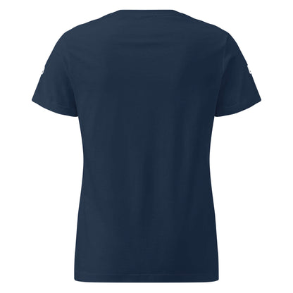 Back view of Basic Softstyle T-Shirt für Damen in navy, featuring a slightly tailored fit for a flattering look.