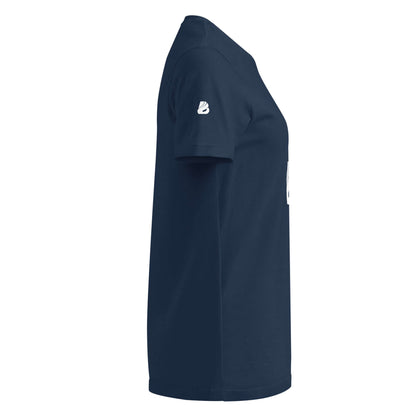 Side view of navy Basic Softstyle T-Shirt für Damen, featuring a lightweight, soft fabric perfect for layering or wearing solo.