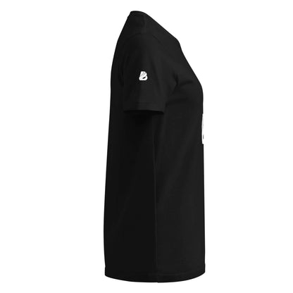 Side view of a black Basic Softstyle T-Shirt für Damen, lightly fitted, showcasing soft fabric and comfortable fit.