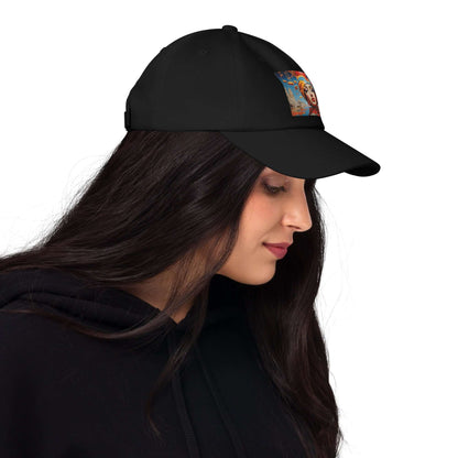 Woman wearing Dad-Hat N°0 with flat profile and adjustable strap, perfect for casual style.