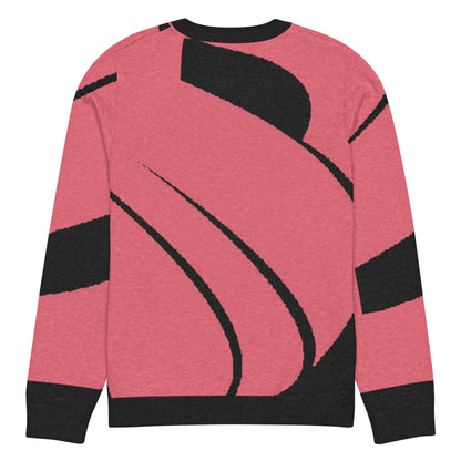 Klassischer Strickpullover mit Rundhalsausschnitt N°0 in Rosa mit schwarzen Mustern, 55% Baumwolle, 45% Polyester, extraweich.