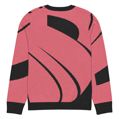 Alt Tag: Klassischer Strickpullover mit Rundhalsausschnitt N°0 in Rosa und Schwarz, Unisex-Größen, weicher Stoff.