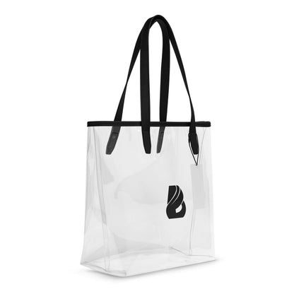Durchsichtige Tragetasche aus TPU-Material mit schwarzem Logo, ideal für Konzerte und Strandtage, 12" × 6" × 12" Größe