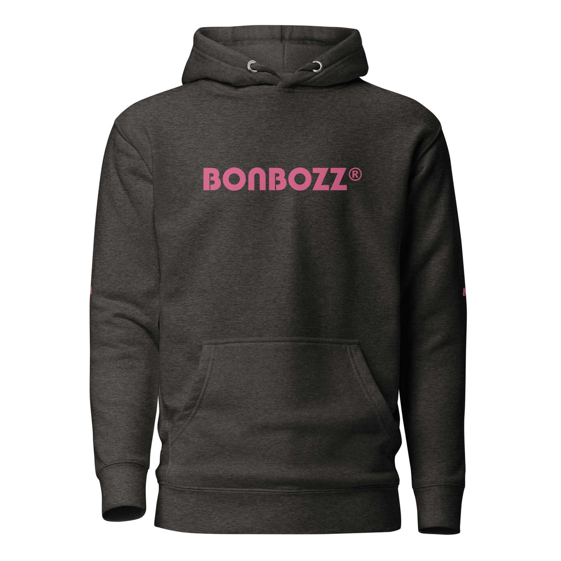Unisex-Kapuzenpullover mit Beuteltasche und pinkem Logo auf der Vorderseite, aus weichem Baumwoll-Polyester-Gemisch, ideal für kühle Abende.