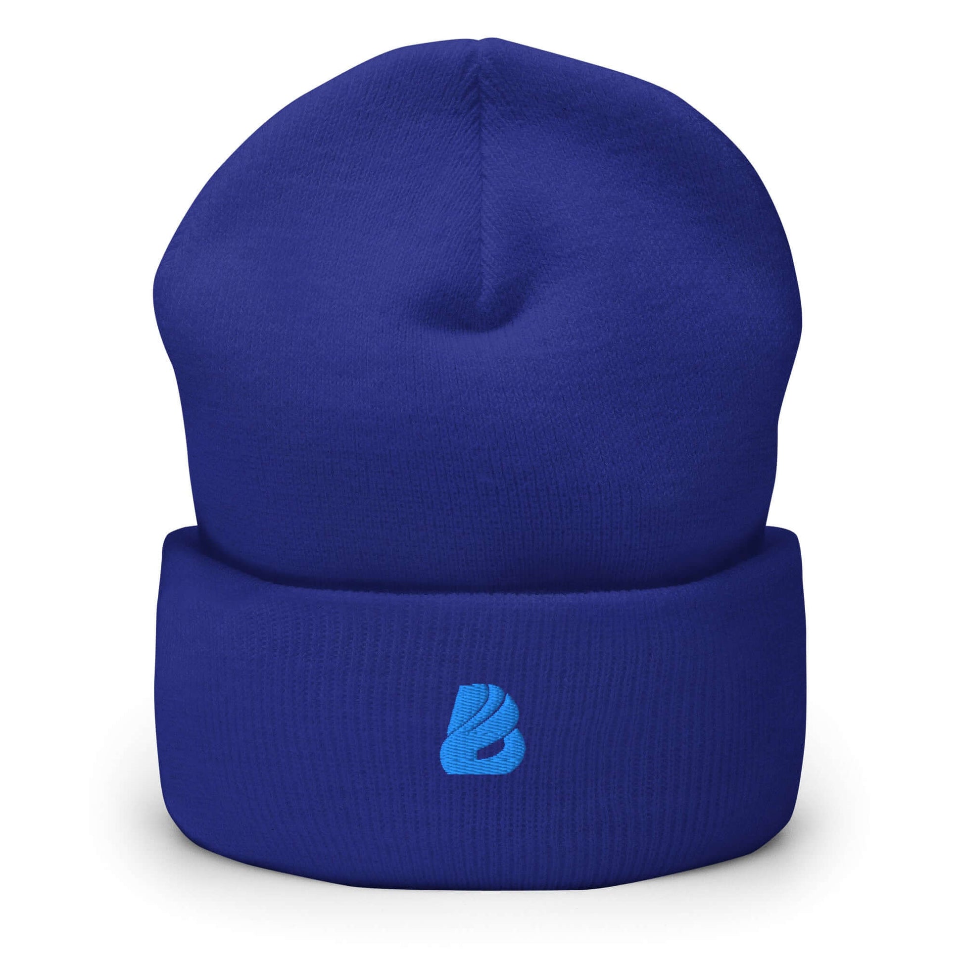 Umgeschlagene Beanie in Blau mit Logo, 100% Turbo-Acryl, hypoallergen, unisex und handwaschbar, ideal für kaltes Wetter.