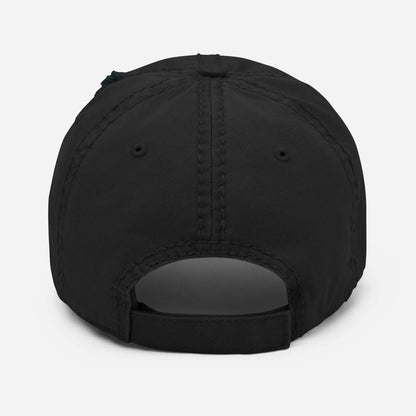 Dad-Hat im Used-Look N°1 Rückansicht, schwarze Kappe mit verstellbarem Verschluss in unstrukturierter Low-Profile-Form.