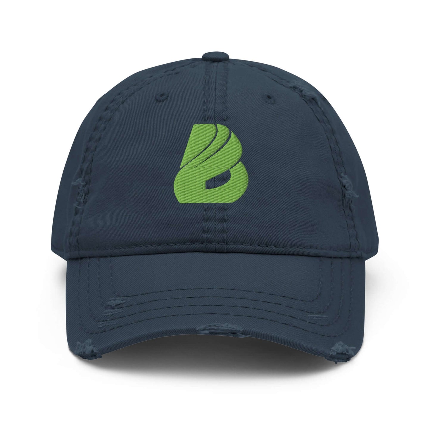 Dad-Hat im Used-Look mit grünem Logo auf der Vorderseite, unstrukturierte Low-Profile-Form aus vorgeschrumpfter Baumwolle
