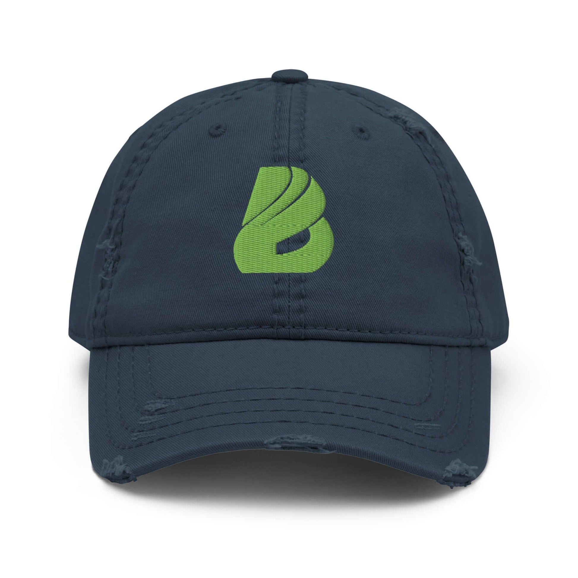 Dad-Hat im Used-Look mit grünem Logo auf der Vorderseite, unstrukturierte Low-Profile-Form aus vorgeschrumpfter Baumwolle