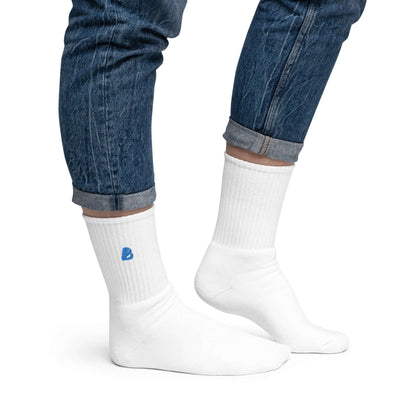 Bestickte Socken N°1 in Weiß, gepolsterte Sohle, unisex, hochwertige Baumwolle, USA hergestellt, ideales Geschenk