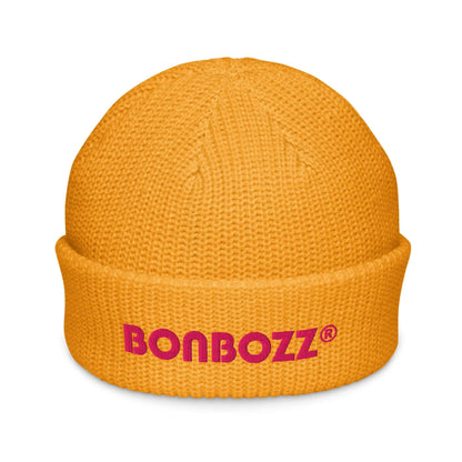 Gelbe Fischermütze N°0 im Beanie-Stil mit dickem, geripptem Strick und bequemem Sitz, ideal für kaltes Wetter und vielseitige Outfits.