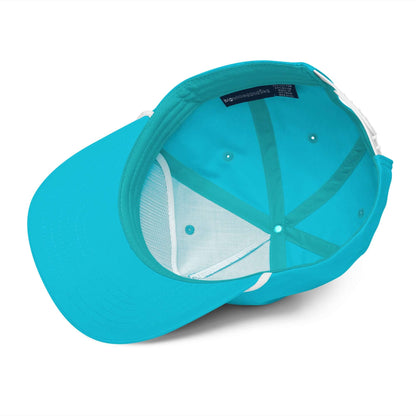 Interior view of blue Golfcap with structured fit, adjustable snapback, and contrasting band, ideal for adding a classic touch to outfits.