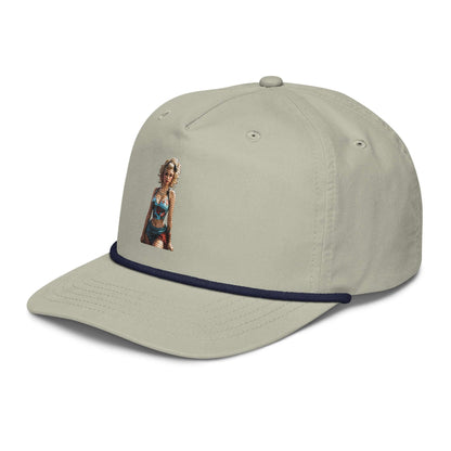Golfcap with a structured fit and adjustable snapback, featuring a unique embroidered design on the front panel.