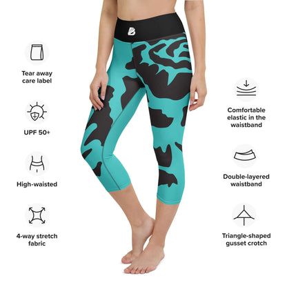 Yoga-Capri-Leggings mit hohem Bund, 4-Wege-Stretch, ideal für Sport und Freizeit, dargestellt mit Komfort- und Stoffdetails
