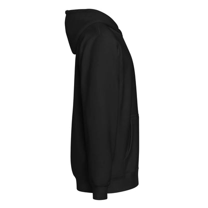 Premium-Zip-Hoodie in black, side view, showcasing soft fabric and relaxed fit for versatile year-round layering.