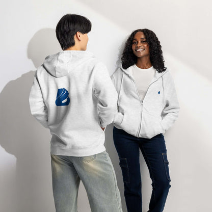Models wearing Premium-Zip-Hoodie, soft and warm, ideal for layering, with relaxed fit and stylish design, perfect everyday wear.