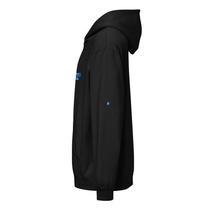 Boxy-Hoodie für Herren in Schwarz, zeigt Seitenansicht mit Kapuze, charakteristische Oversize-Passform ideal für trendigen Look.