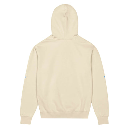 Back view of beige Boxy-Hoodie für Herren with soft fleece fabric and oversized fit.