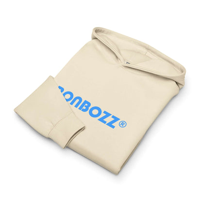 Folded beige Boxy-Hoodie für Herren with blue logo, featuring a soft fleece fabric and oversized fit.