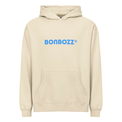 Boxy-Hoodie für Herren in Beige mit Bonbozz-Logo auf der Vorderseite, aus weichem, dicht gewebtem Fleece für einen frischen Look.