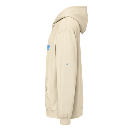 Side view of Boxy-Hoodie für Herren in beige, showcasing its soft fleece material and distinctive oversized fit.